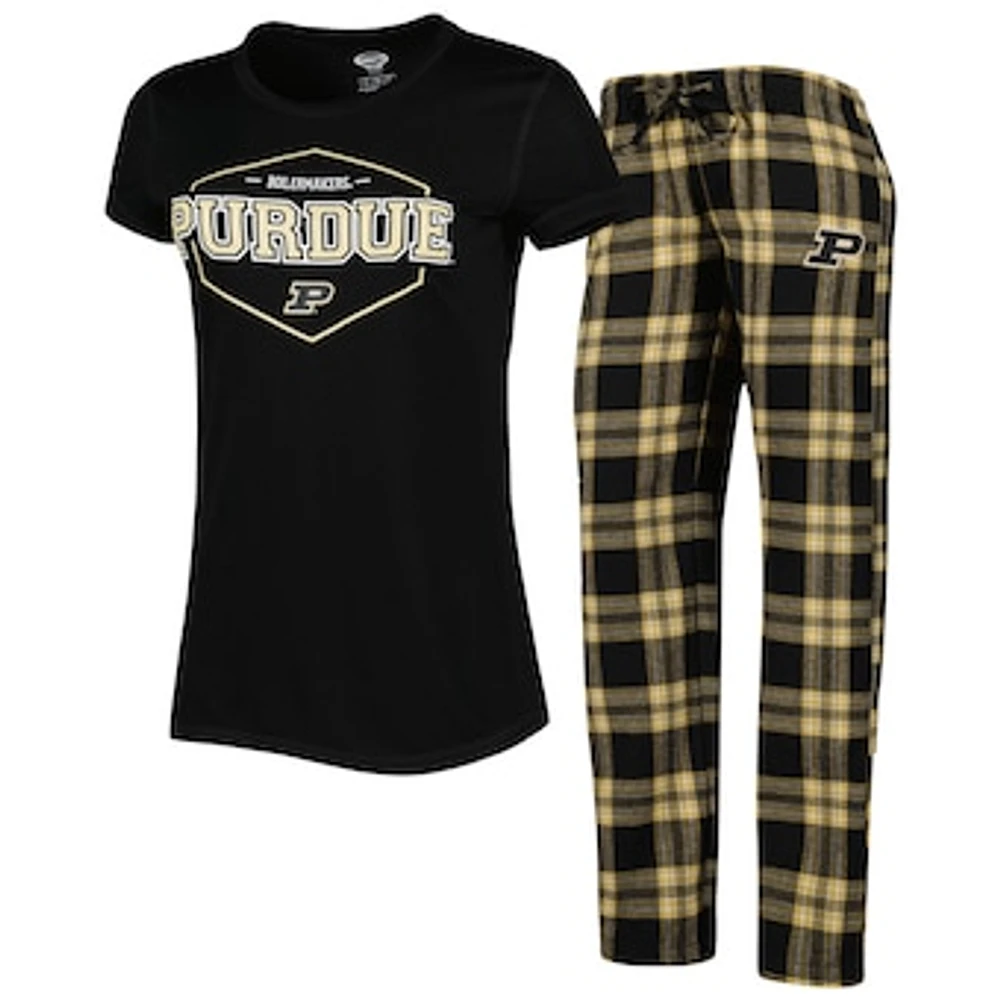 Women's Concepts Sport Black/Gold Purdue Boilermakers Badge T-Shirt & Flannel Pants Sleep Set