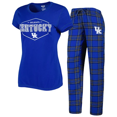 Women's Concepts Sport Royal/Black Kentucky Wildcats Badge T-Shirt & Flannel Pants Sleep Set