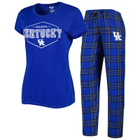 Women's Concepts Sport Royal/Black Kentucky Wildcats Badge T-Shirt & Flannel Pants Sleep Set