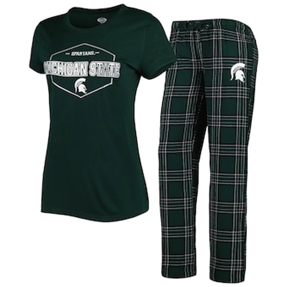 Women's Concepts Sport Green/Black Michigan State Spartans Badge T-Shirt & Flannel Pants Sleep Set