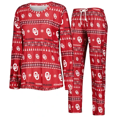 Women's Concepts Sport Crimson Oklahoma Sooners Flurry Ugly Sweater Long Sleeve T-Shirt & Pants Sleep Set