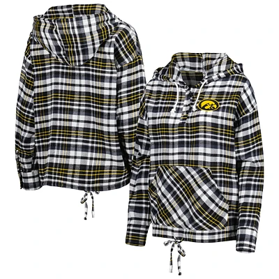 Women's Concepts Sport Black Iowa Hawkeyes Mainstay Lightweight Flannel Plaid Pullover Hoodie