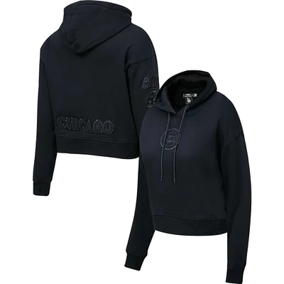 Women's Pro Standard Chicago Cubs Triple Black Cropped Pullover Hoodie