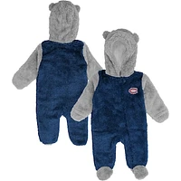 Newborn and Infant Navy Montreal Canadiens Game Nap Teddy Fleece Bunting Full-Zip - Sleeper