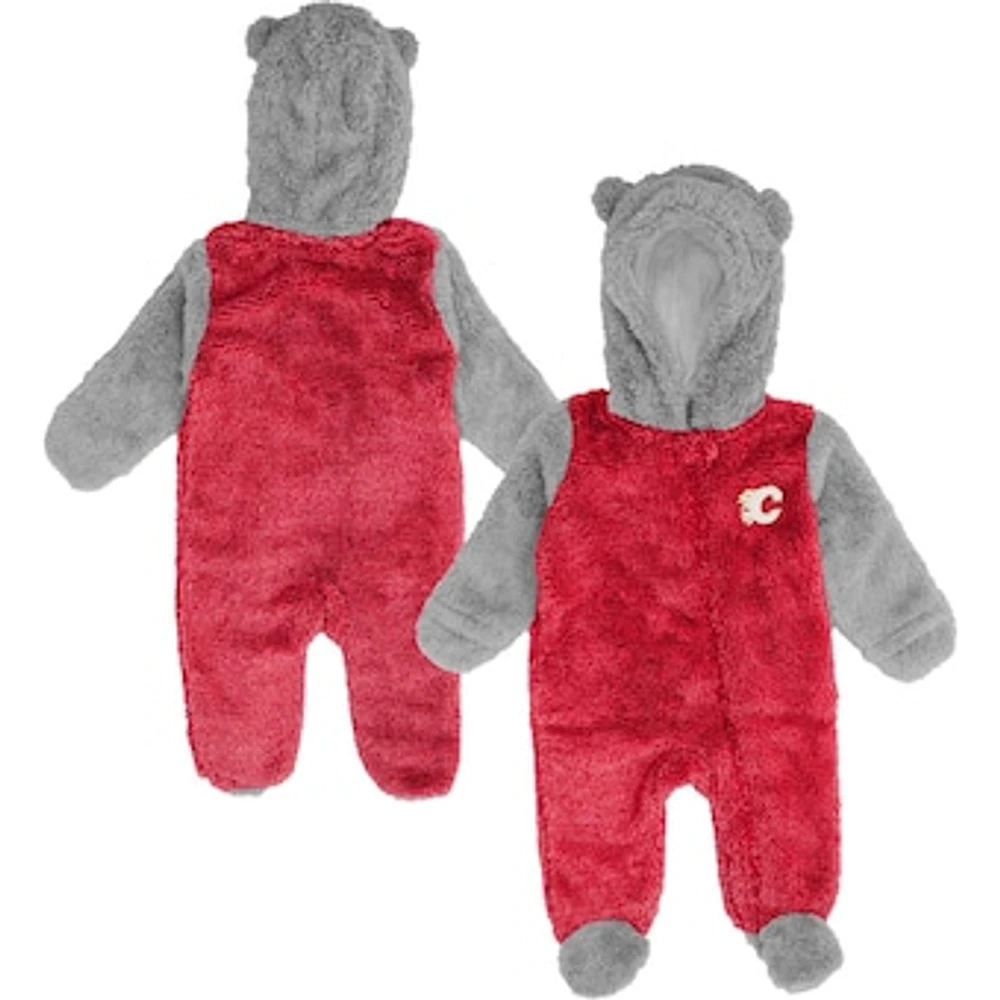 Newborn and Infant Red Calgary Flames Game Nap Teddy Fleece Bunting Full-Zip - Sleeper