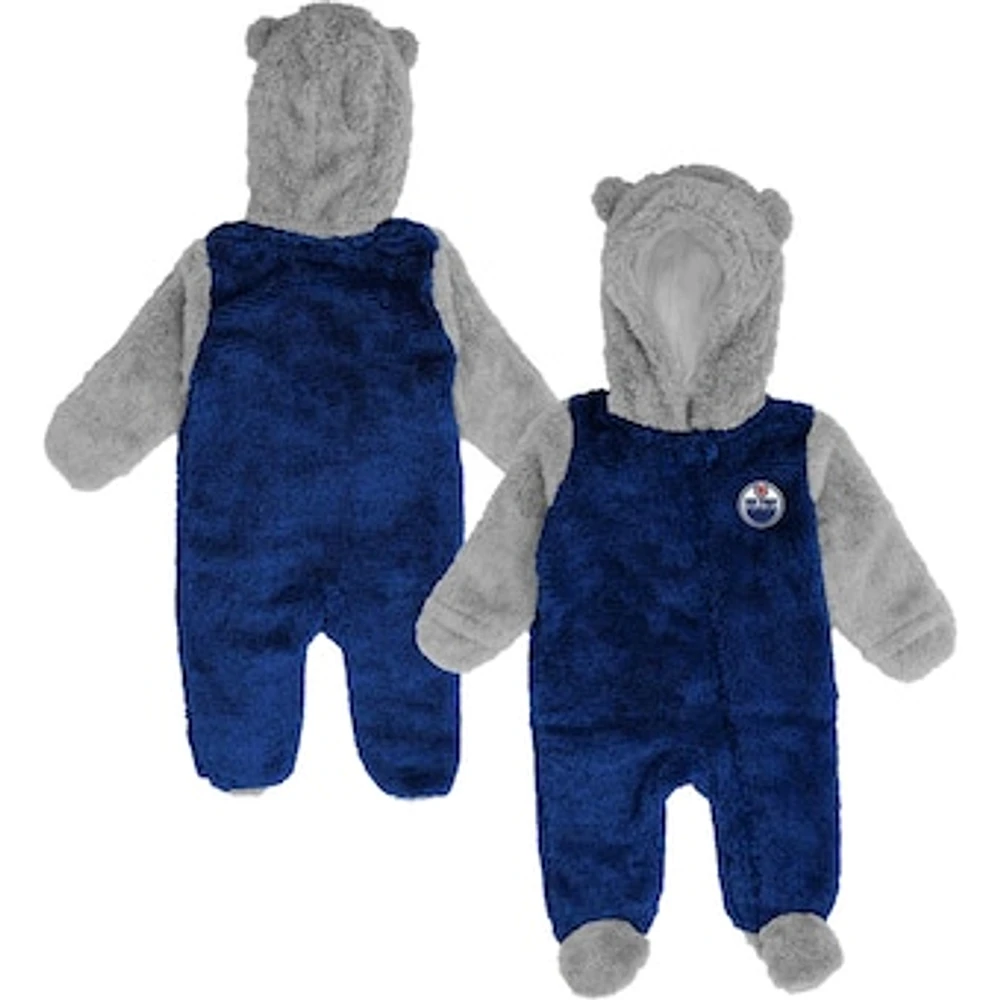 Newborn and Infant Navy Edmonton Oilers Game Nap Teddy Fleece Bunting Full-Zip - Sleeper