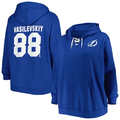Women's Andrei Vasilevskiy Royal Tampa Bay Lightning Plus Size Lace-Up V-Neck Pullover Hoodie