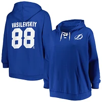 Women's Andrei Vasilevskiy Royal Tampa Bay Lightning Plus Size Lace-Up V-Neck Pullover Hoodie