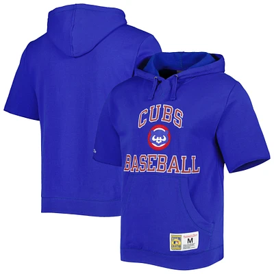 Men's Mitchell & Ness Royal Chicago Cubs Cooperstown Collection Washed Fleece Pullover Short Sleeve Hoodie