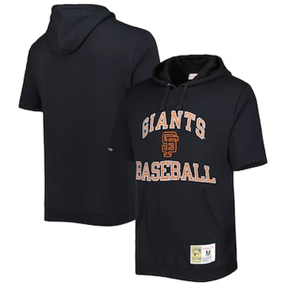 Men's Mitchell & Ness Black San Francisco Giants Cooperstown Collection Washed Fleece Pullover Short Sleeve Hoodie