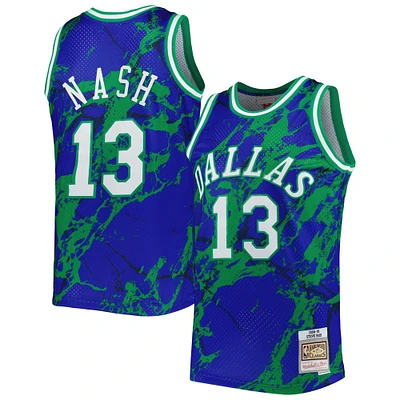 Men's Mitchell & Ness Steve Nash Blue Dallas Mavericks 1998/99 Hardwood Classics Marble Swingman Jersey