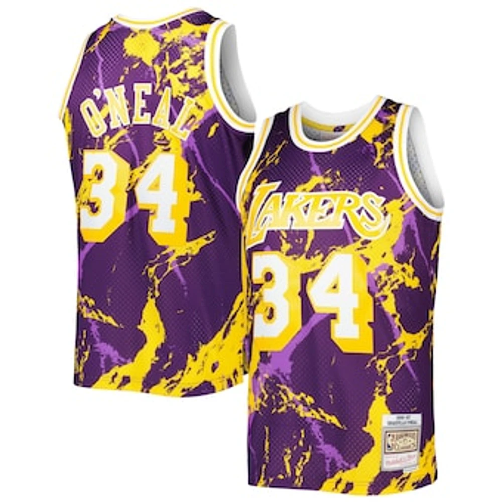 Men's Mitchell & Ness Shaquille O'Neal Purple Los Angeles Lakers 1996/97 Hardwood Classics Marble Swingman Jersey