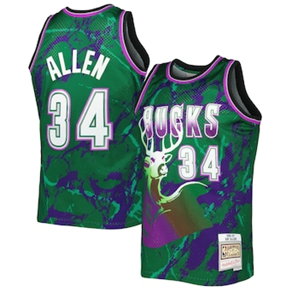 Men's Mitchell & Ness Ray Allen Green Milwaukee Bucks 1996/97 Hardwood Classics Marble Swingman Jersey