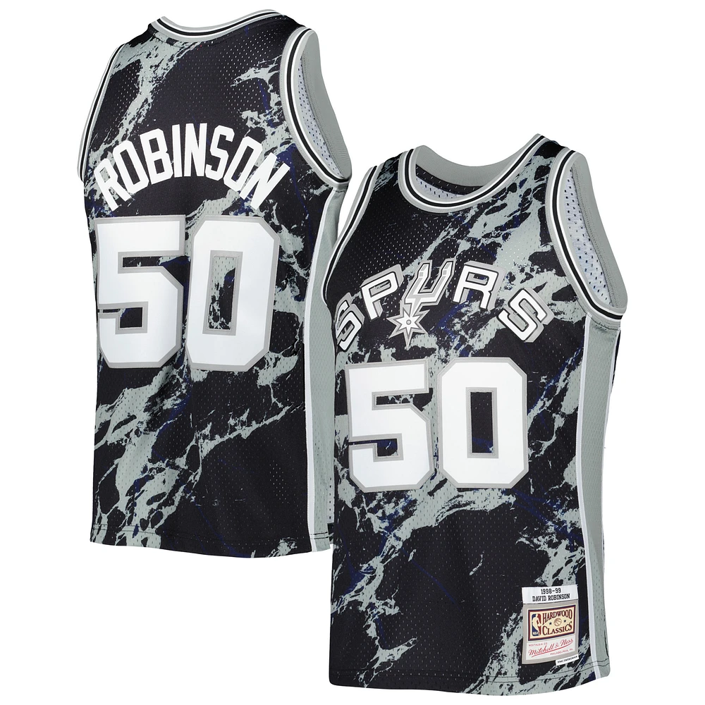 Men's Mitchell & Ness David Robinson Black San Antonio Spurs 1998/99 Hardwood Classics Marble Swingman Jersey