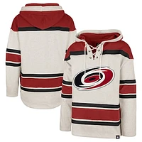 Men's '47 Oatmeal Carolina Hurricanes Rockaway Lace-Up Pullover Hoodie