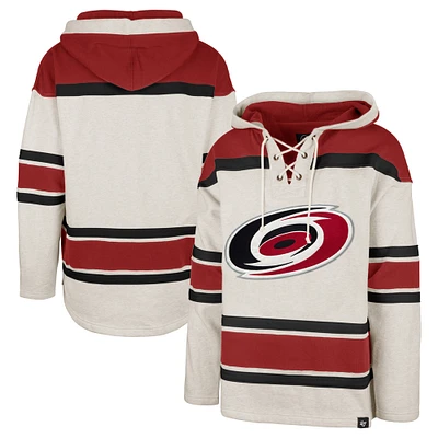 Men's '47 Oatmeal Carolina Hurricanes Rockaway Lace-Up Pullover Hoodie