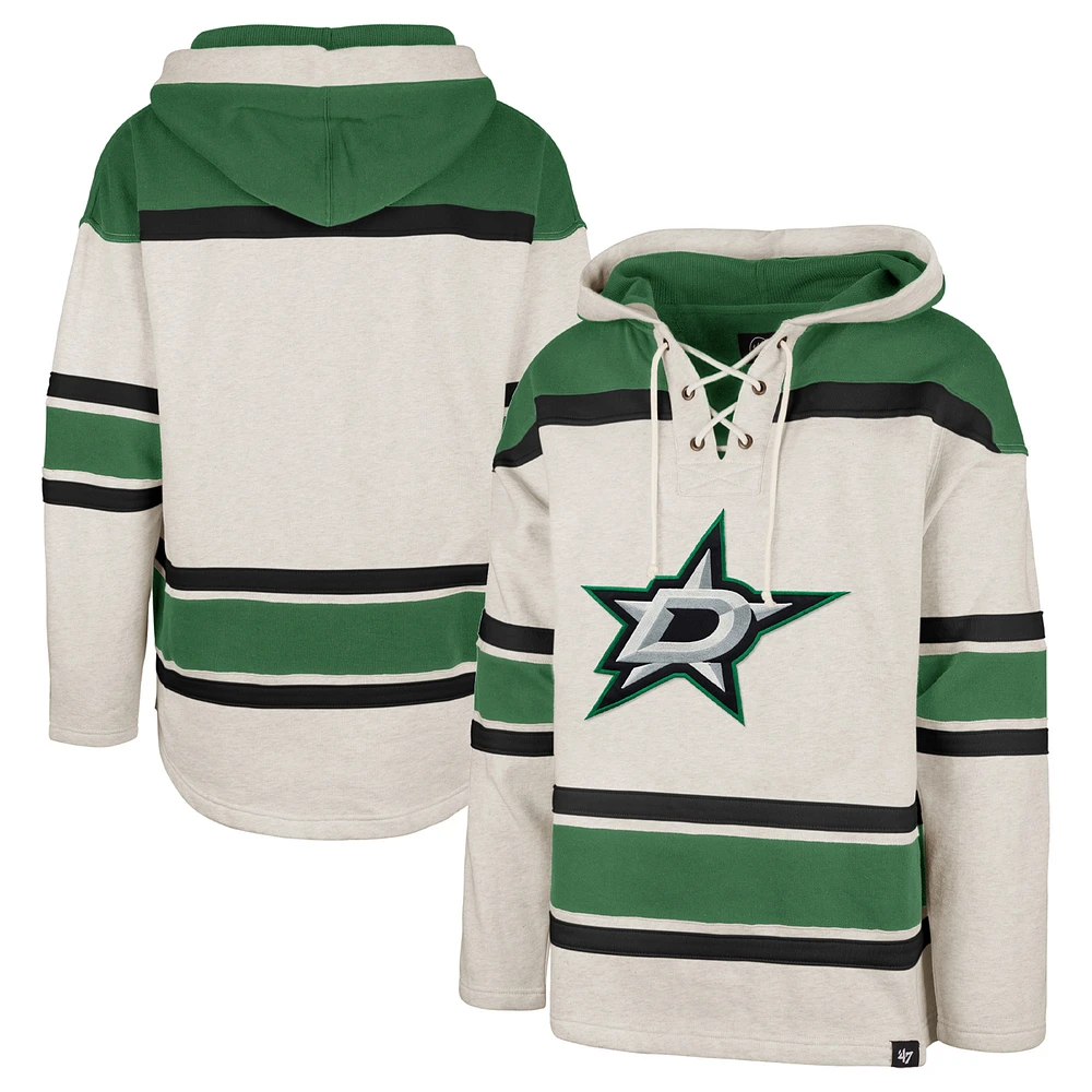 Men's '47 Oatmeal Dallas Stars Rockaway Lace-Up Pullover Hoodie