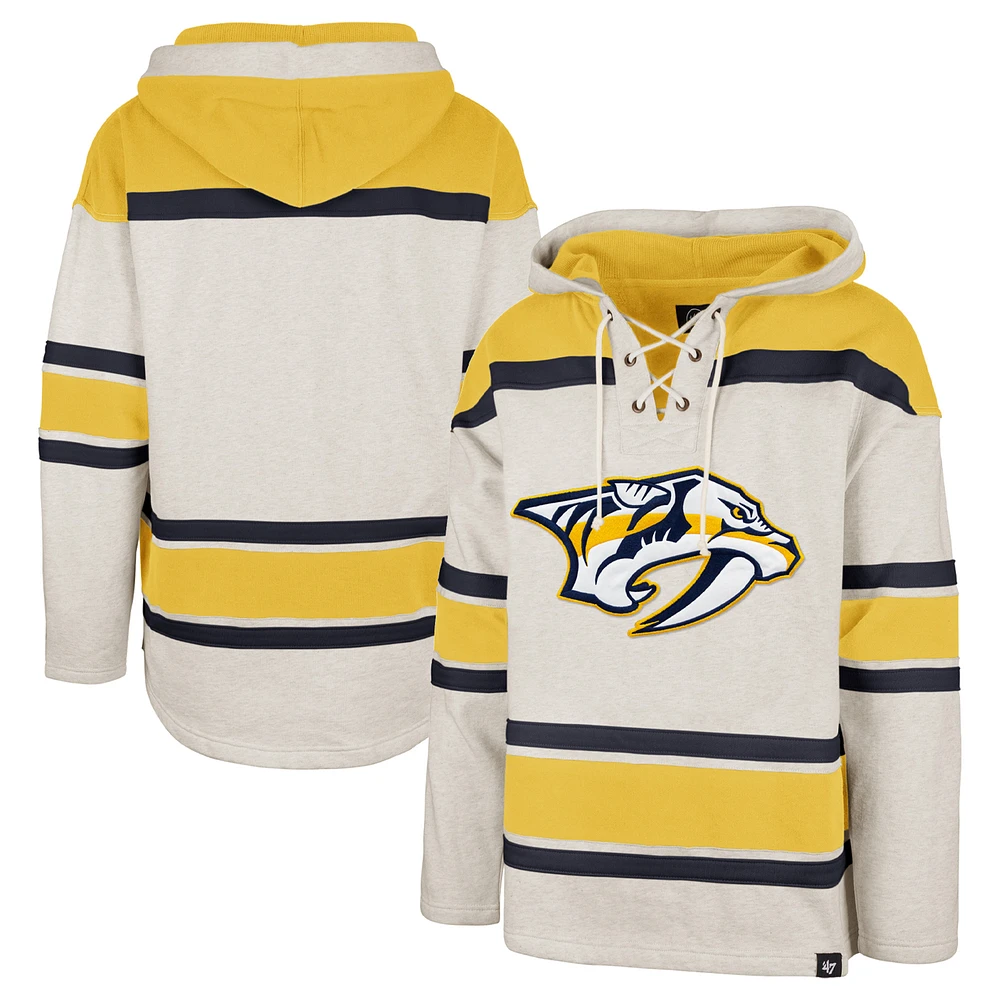 Men's '47 Oatmeal Nashville Predators Rockaway Lace-Up Pullover Hoodie