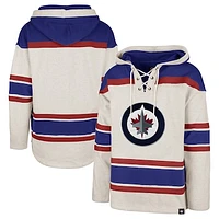 Men's '47 Oatmeal Winnipeg Jets Rockaway Lace-Up Pullover Hoodie