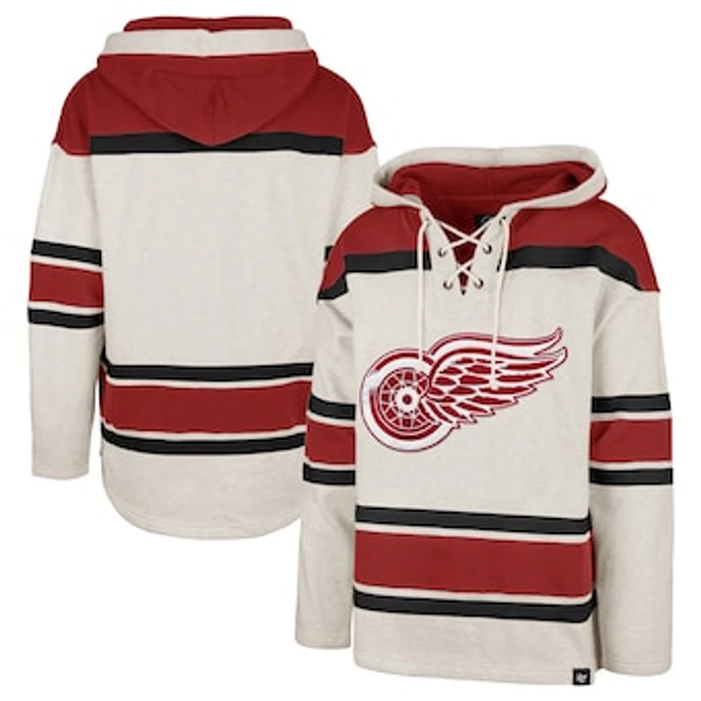 Men's '47 Oatmeal Detroit Red Wings Rockaway Lace-Up Pullover Hoodie