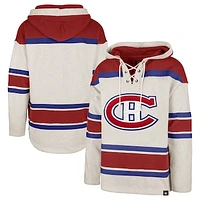 Men's '47 Oatmeal Montreal Canadiens Rockaway Lace-Up Pullover Hoodie