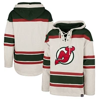 Men's '47 Oatmeal New Jersey Devils Rockaway Lace-Up Pullover Hoodie