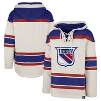 Men's '47 Oatmeal New York Rangers Rockaway Lace-Up Pullover Hoodie