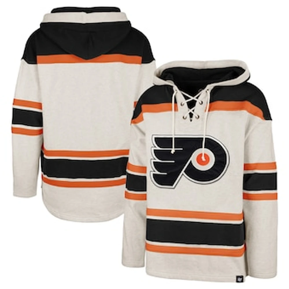 Men's '47 Oatmeal Philadelphia Flyers Rockaway Lace-Up Pullover Hoodie