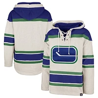 Men's '47 Oatmeal Vancouver Canucks Rockaway Lace-Up Pullover Hoodie