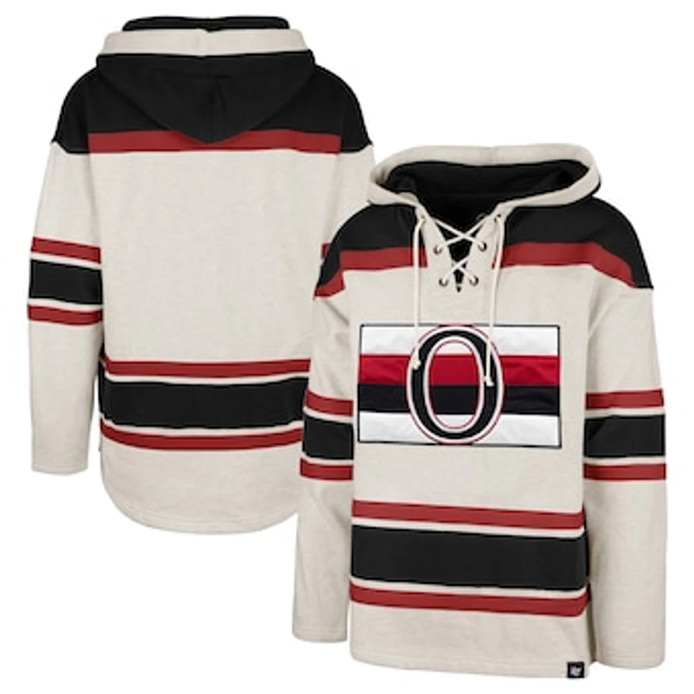 Men's '47 Oatmeal Ottawa Senators Rockaway Lace-Up Pullover Hoodie