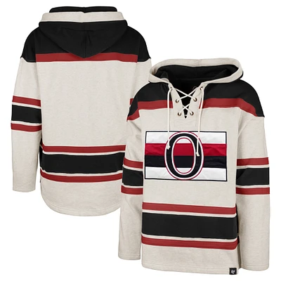 Men's '47 Oatmeal Ottawa Senators Rockaway Lace-Up Pullover Hoodie