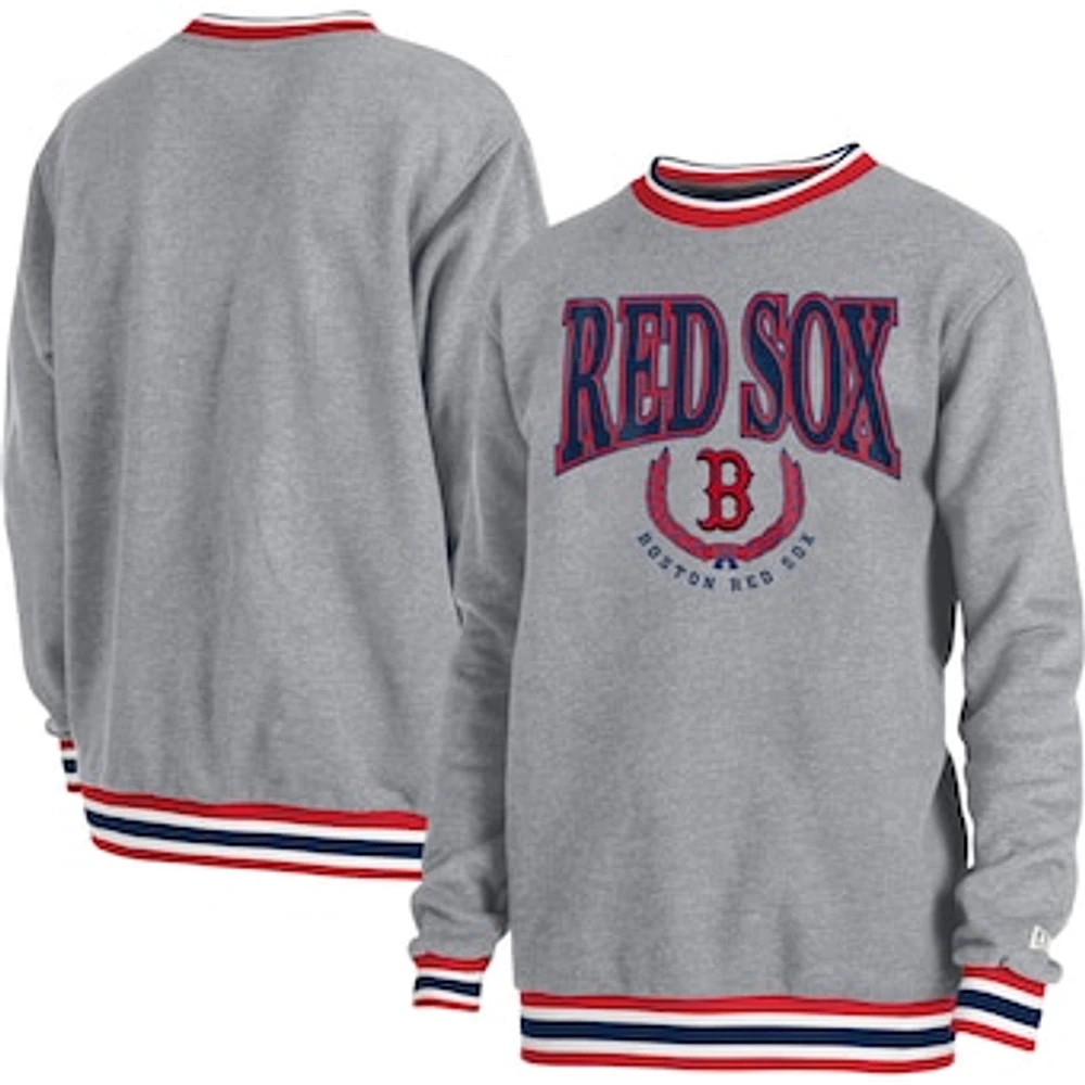 Men's New Era  Heather Gray Boston Red Sox Throwback Classic Pullover Sweatshirt