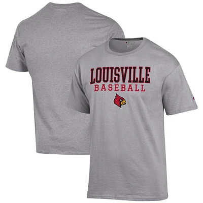 Men's Champion Gray Louisville Cardinals Baseball Stack T-Shirt