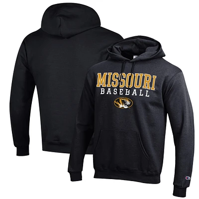 Men's Champion Black Missouri Tigers Baseball Stack Pullover Hoodie