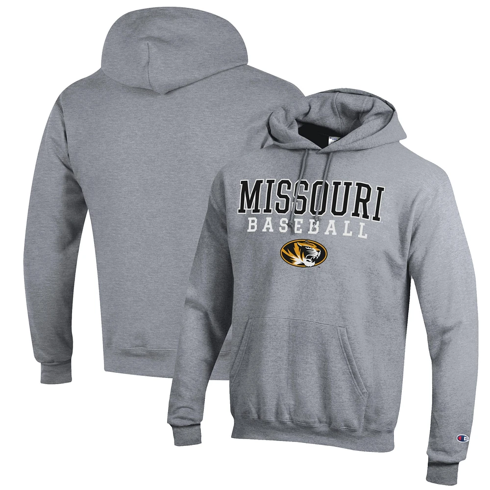 Men's Champion Gray Missouri Tigers Baseball Stack Pullover Hoodie