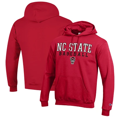 Men's Champion Red NC State Wolfpack Baseball Stack Pullover Hoodie