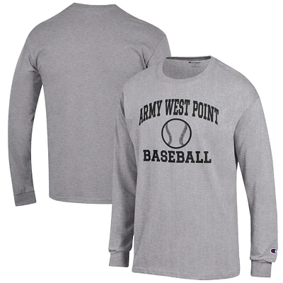Men's Champion Gray Army Black Knights Baseball Icon Long Sleeve T-Shirt