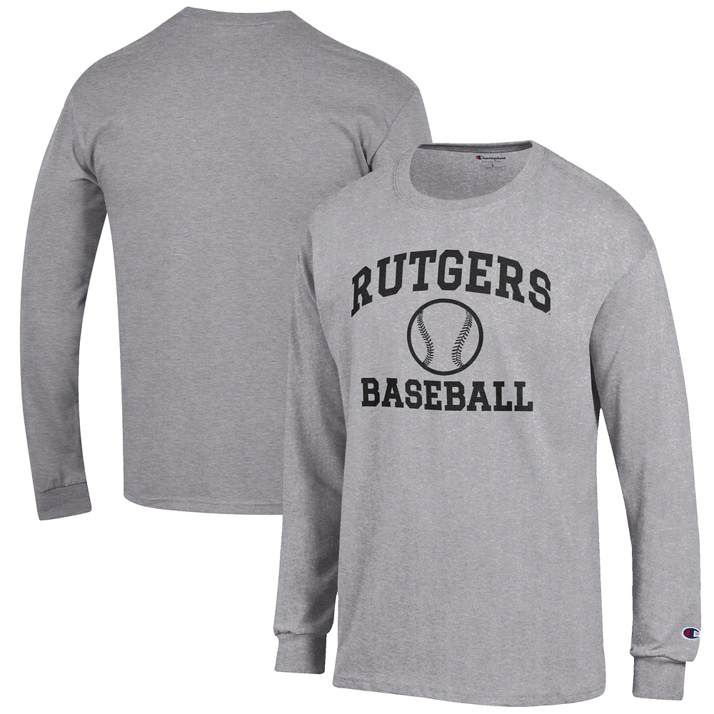 Men's Champion Gray Rutgers Scarlet Knights Baseball Icon Long Sleeve T-Shirt