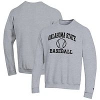 Men's Champion Gray Oklahoma State Cowboys Baseball Icon Crewneck Pullover Sweatshirt