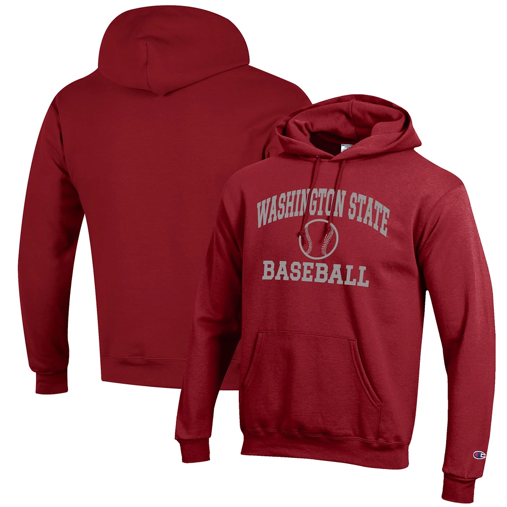 Men's Champion Crimson Washington State Cougars Baseball Icon Pullover Hoodie