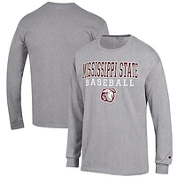Men's Champion Gray Mississippi State Bulldogs Baseball Stack Long Sleeve T-Shirt