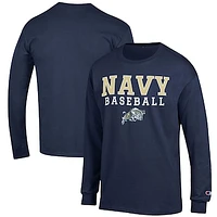 Men's Champion Navy Midshipmen Baseball Stack Long Sleeve T-Shirt