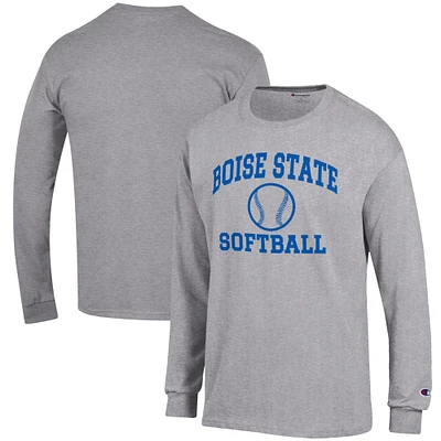 Men's Champion Gray Boise State Broncos Softball Icon Long Sleeve T-Shirt