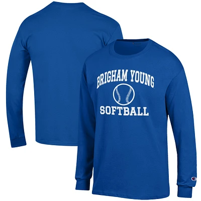 Men's Champion Royal BYU Cougars Softball Icon Long Sleeve T-Shirt
