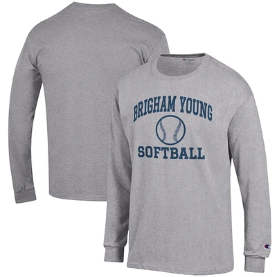 Men's Champion Gray BYU Cougars Softball Icon Long Sleeve T-Shirt
