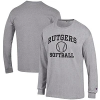 Men's Champion Gray Rutgers Scarlet Knights Softball Icon Long Sleeve T-Shirt