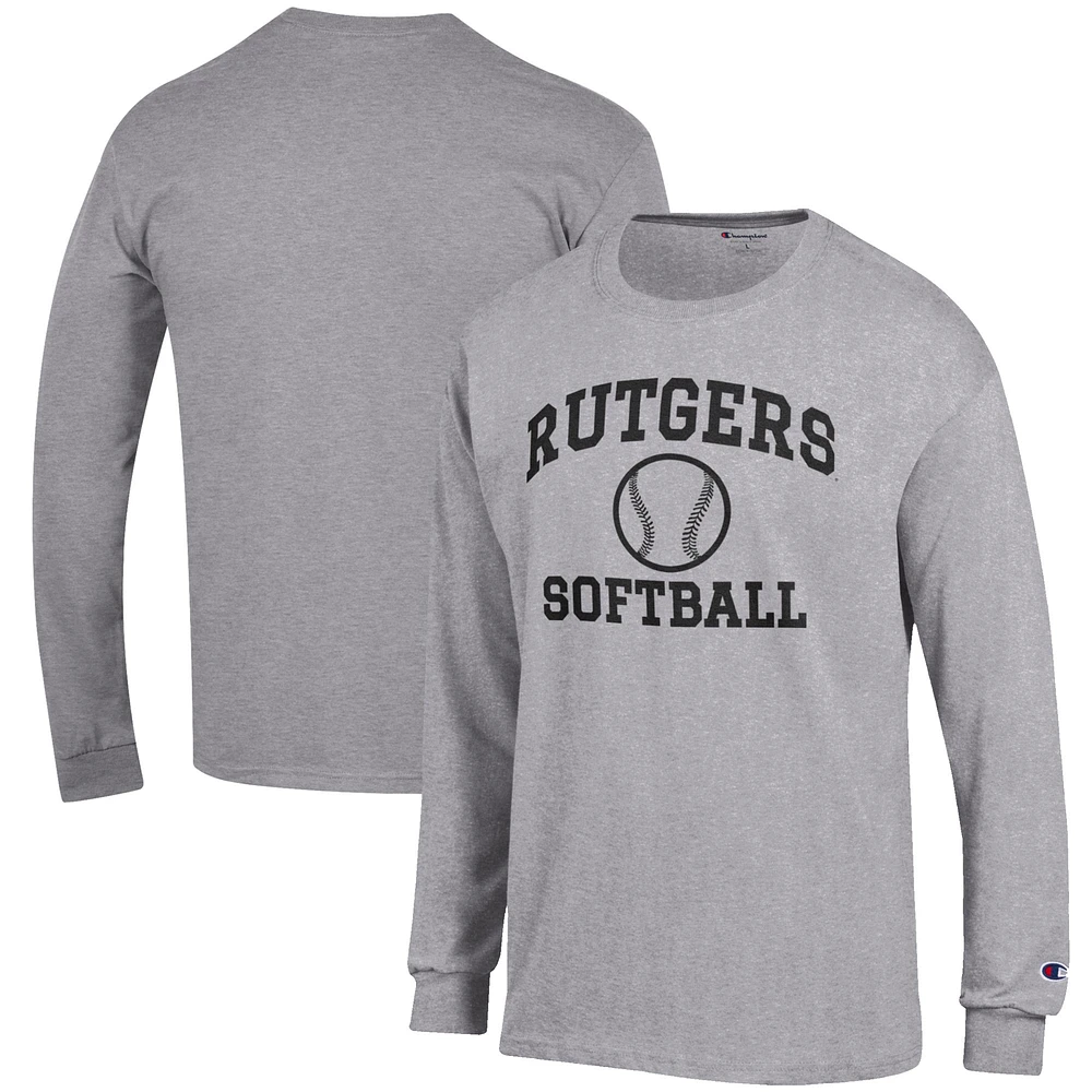 Men's Champion Gray Rutgers Scarlet Knights Softball Icon Long Sleeve T-Shirt