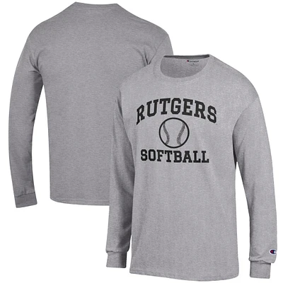 Men's Champion Gray Rutgers Scarlet Knights Softball Icon Long Sleeve T-Shirt