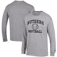 Men's Champion Gray Rutgers Scarlet Knights Softball Icon Long Sleeve T-Shirt