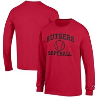 Men's Champion Scarlet Rutgers Knights Softball Icon Long Sleeve T-Shirt